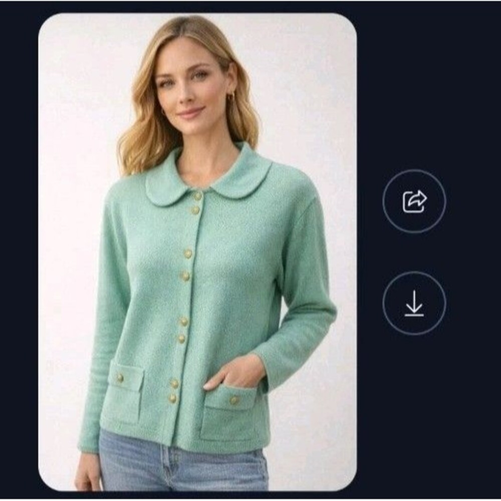 Vintage Laura By Alyzia Sweater Green Size L Golden Design Buttons Collar USA